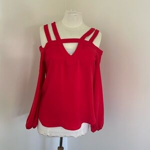 Red BCBG MaxAzria off the shoulder blouse